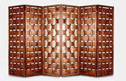 India wood mart Wooden Room Divider | 6 Panel Net Look Design Partition | Wood Panel Separators Solid Wood Decorative Screen Partition