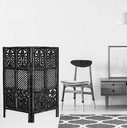 India wood mart Wooden Room Divider | Mix Design Partition | 2 Panels 4ft Height (Brown) Solid Wood Decorative Screen Partition