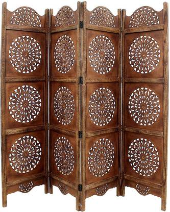 Casa Trading Wooden Room Partition/Screen Divider/Room Divider/4 Panel Antique Pattern Solid Wood Decorative Screen Partition
