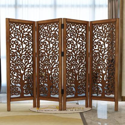 PartitionKing Wooden Room Divider Partition| Brown(4 Feet 4 Panel) Engineered Wood Decorative Screen Partition