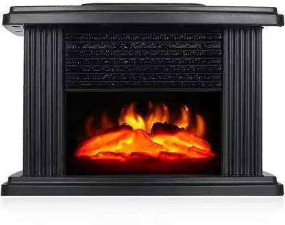 Gokich Radiators Electric Fireplace Tabletop Portable Heater, 1000W Black Metal Frame Fan Room Heater