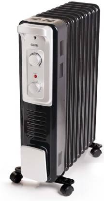 Glen HA-7015OR9 9 Fin Oil Filled Radiator Room Heater With Turbo Ceramic Fan Black ISI Certified Oil Filled Room Heater