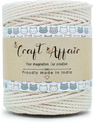 Craft Affair | 3ply Twisted Cotton Rope Macrame Cord (10 Meter, 3mm) | Wall Hangers & DIY work Off White