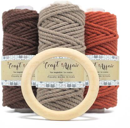 Craft Affair | 3 Ply Twisted 3mm Macrame Cotton Cord 50 Meter each Pack | For Diy Projects Coffee, Stone, Rust