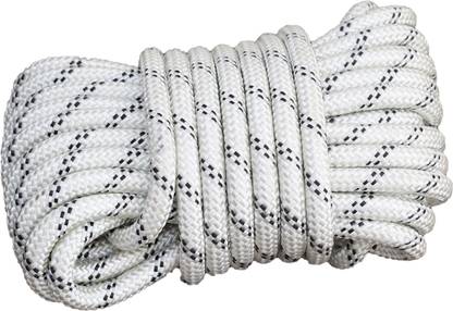 Fit Fusion Dynamic Nylon Climbing Rope, 10MM Static Hiking, Rappelling Rope, Mountaineering White-Black