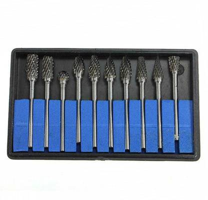AS TOOL CENTER 10pcs Tungsten Carbide Burr Rotary Drill Bits Tools Shank 3mm 1/8" for deburring, finishing, carving, shaping and smoothing