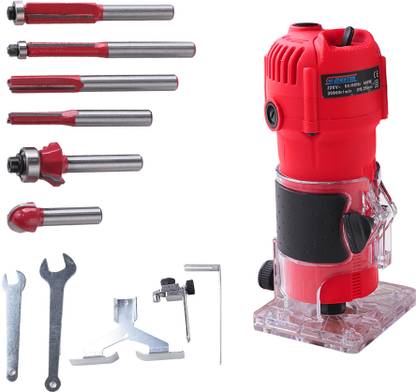 Cheston Trimmer 800W No-Load Speed 3000r/min Woodworking Tool Included 6 Router Bits & 6mm, 8mm, 6.35mm Collets Heavy Duty Professional Rotary Power Tool Rotary Tool