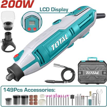 TOTAL 200W Digital Mini Grinder With 150+ Accessories |10 Adjustable Speed Control | 10000 - 40000 RPM TG2006 High Quality Digital Grinding Rotary Tool