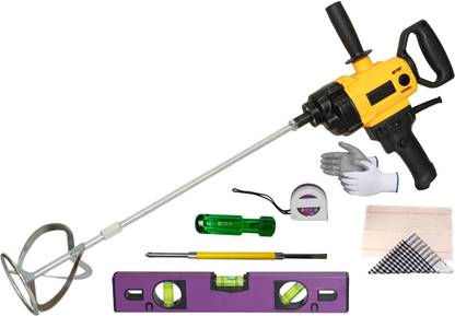 Digital Craft 1500W Industrial Mixer Paint Cement Paint Putty Mixing Machine Speed Regulation Paint Mixer Machine,12' Spirit Level, 3MTR Tape,2 In 1 Screw Driver Rotary Tool