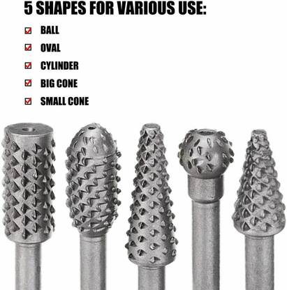 AS TOOL CENTER Rotary File Rasp Carbide Burrs 5PCS 1/4" Tungsten Carbide Rotary Point Burr Rotary Tool