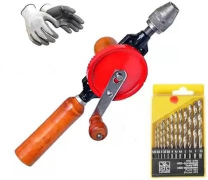 NSK TOOLS with 13 Pieces HSS Drill Bit Set And Safety Gloves Hand Drill Machine 1/4 inch Rotary Tool