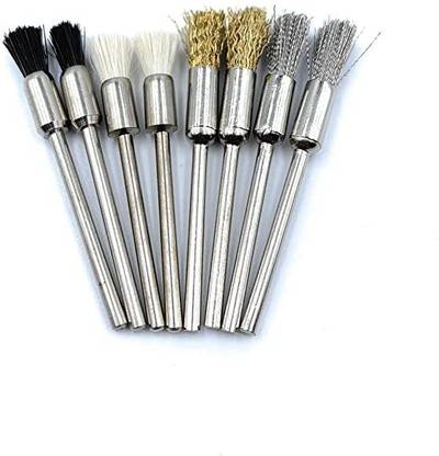 HOUF Nylon, Brass & Steel Bristle End Brushes Thupi Pack of 8 for Polishing/Buffing Cleaning for Dremel Rotary Tool, Micro Hand Motor, Polishing Machine Rotary Tool