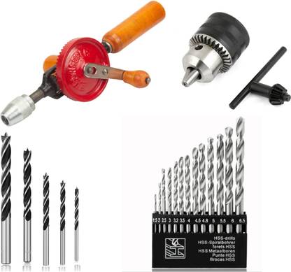Gadariya King Hand Drill Machine 13 PCS HSS BIT AND 5 PCS WOOD DRILL BIT AND 13 MM DRILL CHUC Rotary Tool
