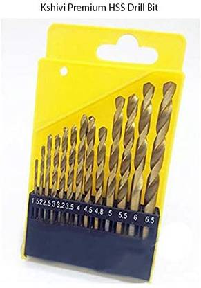 Kshivi 13 Pcs High Speed Steel Drilling Bits For Wood, Metal, Plastic Size 1.5mm-6.5mm DB61 Rotary Tool
