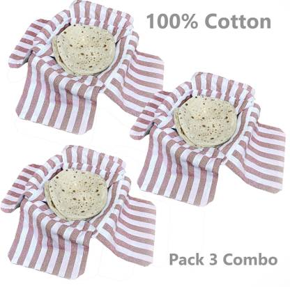 OPTICA WEAVES Cotton Double Layer Roti Clothes Wrap with Flaps, Cotton Cloth for Chapati Striped Roti Square Flap Cover