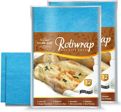 Embuer Washable Reusable Roti Wrap Food Wrapping Paper Cloth Tiffin Chapati Wrap Printed Roti Square Flap Cover