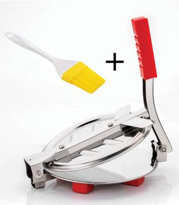 Maxigo Manual Stainless Steel Puri Press Roti papad Maker With Only Silicone Brush Roti and Khakra Maker