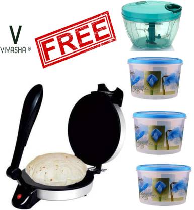 Viyasha ®Indian Chapati Roti/Maker Free 3pcs container Handy Chopper QATAR Roti and Khakra Maker