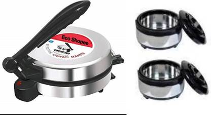 Eco Shopee ® Combo Pack 2 Steel Casserole Non Stick|| Electric|| Chapati & EL-14 Roti and Khakra Maker