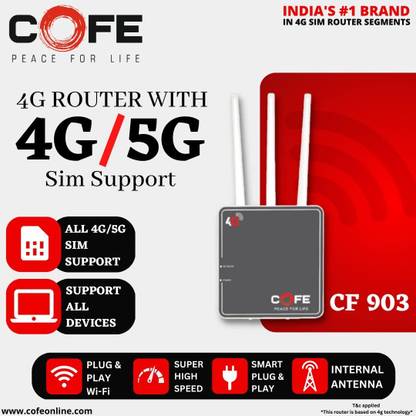 Cofee COFE CF-4G 903 with 300Mbps Speed 4G Sim Wi-Fi Router CF-903-RT Router Antenna Booster