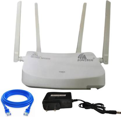 Zontech 4G ROUTER ULTRA PRO 4G Router 2.4 GHz 100 Mbps Wifi Speed Dual Band External Antenna Both (Ethernet and ADSL)