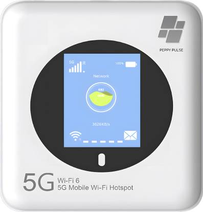 Peppy Pulse 5G MIFI Datacard | WiFi 6, LCD Display, Supports 5G SA only, Router 5 GHz, 2.4 GHz 600 Mbps Wifi Speed Dual Band Internal Antenna MiFi (Sim Based)