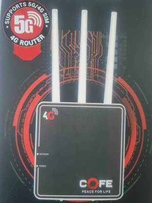 COFE 5G with Triple Antenna, Support All GSM Sim with 120 Mtr Range, Speed 4G Router 2.4 GHz 300 Mbps Wifi Speed Single Band External Antenna MiFi (Sim Based)