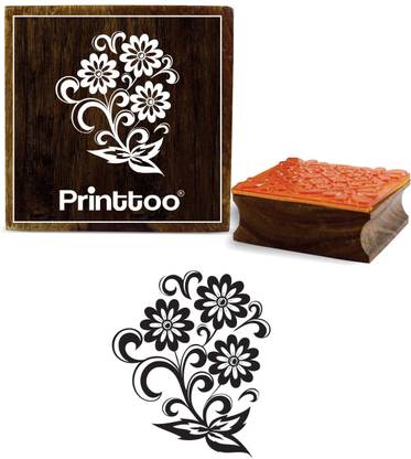 Printtoo Floral Pattern Stamp Square Brown Wooden Rubber Stamps-2 x 2 Inches Rubber Stamp