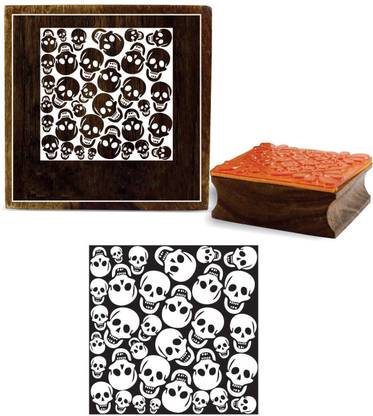 Printtoo Skull Design Square Wooden Brown Rubber Stamp Crafting Textile Block-2 Inches Rubber Stamp