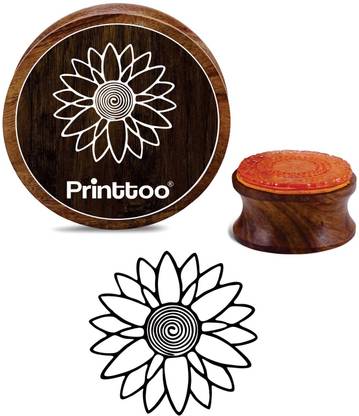 Printtoo Floral Design Craft Textile Card Print Round Wooden Rubber Stamp Block-2 Inch Rubber Stamp