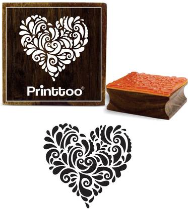 Printtoo Square Wooden Heart Pattern Textile Stamp Rubber Stamps-2 x 2 Inches Rubber Stamp