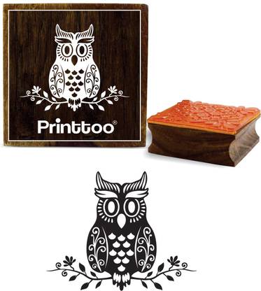 Printtoo Owl Pattern Scrap-Booking Square Wooden Rubber Stamp Craft Stamps-2 x 2 Inches Rubber Stamp