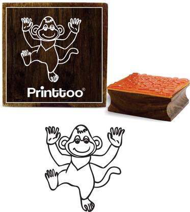 Printtoo Craft Textile Monkey Pattern Square Wooden Rubber Stamp-2 x 2 Inches Rubber Stamp