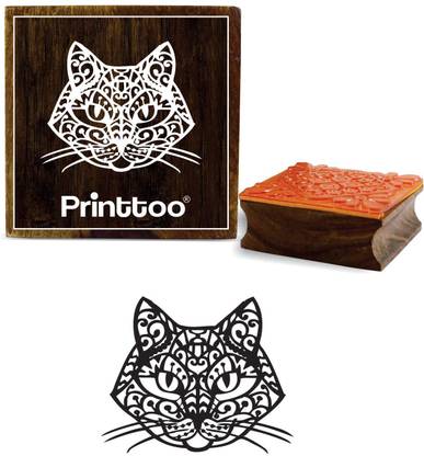 Printtoo Cat Face Pattern Craft Textile Square Wooden Rubber Stamp-2 x 2 Inches Rubber Stamp