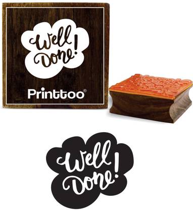 Printtoo Well Done Word Design Square Wooden Rubber Stamp Diary Card-2 x 2 Inches Rubber Stamp