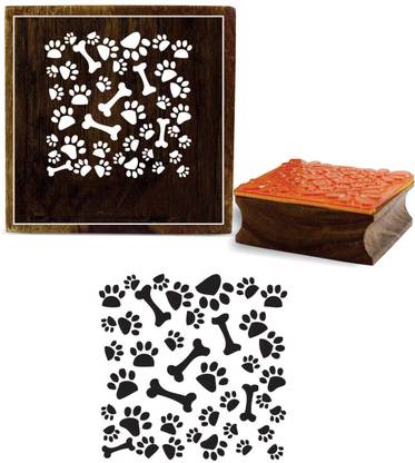 Printtoo Dog Paw Print & Bones Pattern Wooden Rubber Stamp Square-2 x 2 Inches Rubber Stamp