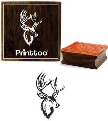 Printtoo Wooden Rubber Stamp Swamp Deer Face Pattern Square Stamps-2 x 2 Inches Rubber Stamp