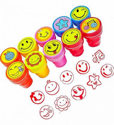 Chama Emoji Pack of 10 Stamp with Smile Design Face Stamps Toys for Kids Stamps