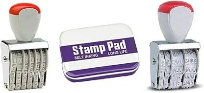 dinojames Manual Dater & 6 Digit Number Stamp with Violet Stamp Pad stamp