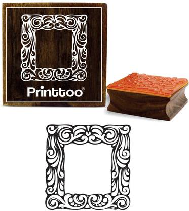Printtoo Square Border Frame Pattern Wooden Rubber Stamp Brown Block-2 x 2 Inches Rubber Stamp