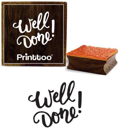Printtoo Scrap-Booking Well Done Text Design Square Brown Wooden Rubber Stamp Rubber Stamp
