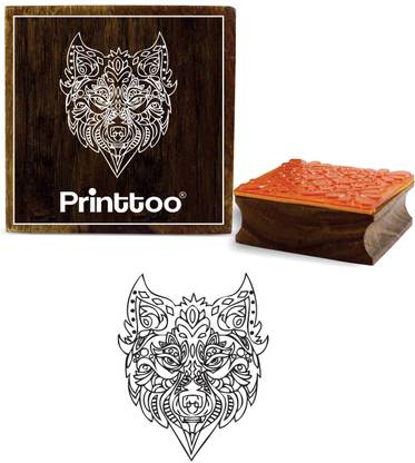 Printtoo Card Making Wooden Rubber Stamp Square Wolf Face Pattern Stamps-2 x 2 Inches Rubber Stamp