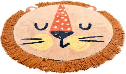 House Of Piccolo Cotton Tufted Round Large Soft, Non-Slip Rug Lion Printed Design Indoor and Outdoor Rug Pad