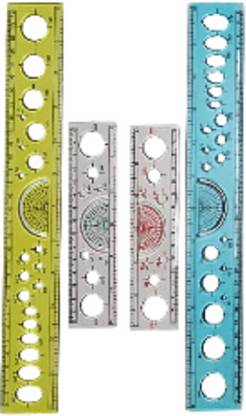 First Click 12" Scales 2 pcs & 6" Scale 2 pcs D& Round&Oval Circle Inbuilt Set of 4 pcs Ruler