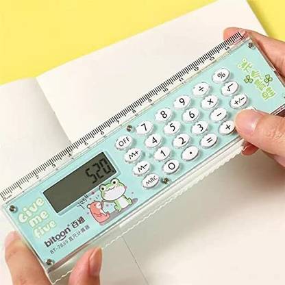 TRANQUIL GIFTS Cartoon Design 15 cm Scale with Digital Children Calculator with Children Scale Ruler