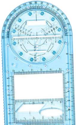 LoomTree Multifunctional Geometric Ruler Office Mathematics Drawing Template Blue Ruler