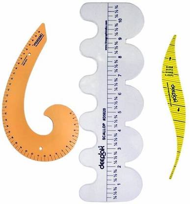prabhas designs Scallop 11-inch Scale, Yellow french curve and Arm Hole Scale Combo Ruler