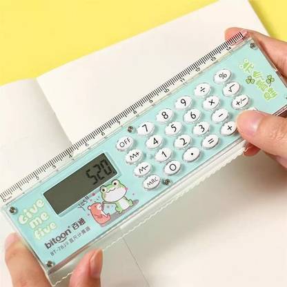 Thetrendyyhouse Cute Kawaii Cartoon Design 15 Cm Scale With Digital Calculator Ruler