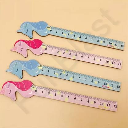 Happysome Unicorn shape wooden ruler scale Pack of 4 Ruler