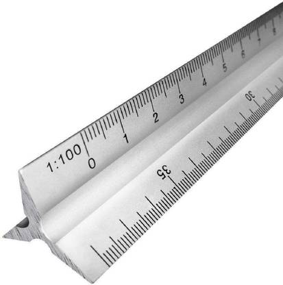 KRAFTMASTERS Triangle Scale Ruler, 30cm (12 Inch) Long Metal Drafting Scale Ruler Very Useful to Architect, Engineer,Students, Office Employee set of 1 Ruler